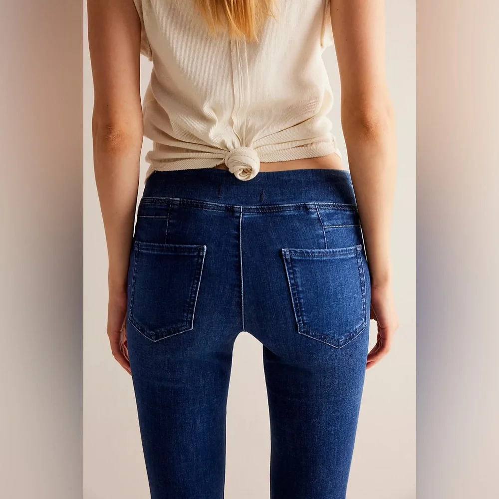 🦋FREE PEOPLE WE THE FREE DOUBLE DUTCH PULL ON SLIT SKINNY JEANS M - Picture 4 of 6